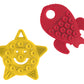 Poppies Smiley The Star (Yellow) And Red The Rocket (Red) Bundle – Silicone Sensory Toy – Bpa-Free – Infant Teether, Sensory, Bath Toy With Suction Cups And Textures To Stimulate Development