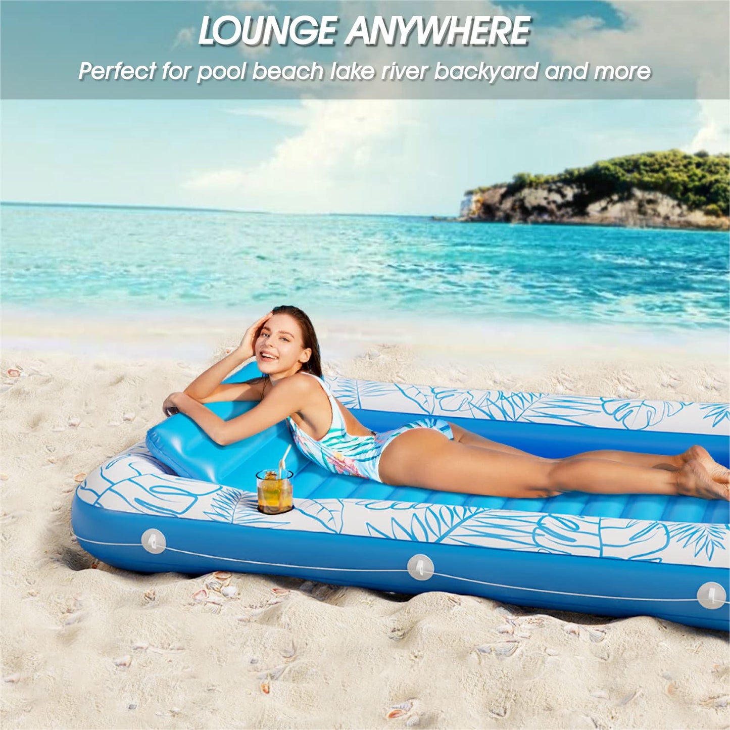 Jasonwell Inflatable Tanning Pool Lounger Float - Large Vinyl Sunbathing Raft in Blue - Model JX-TPF-180