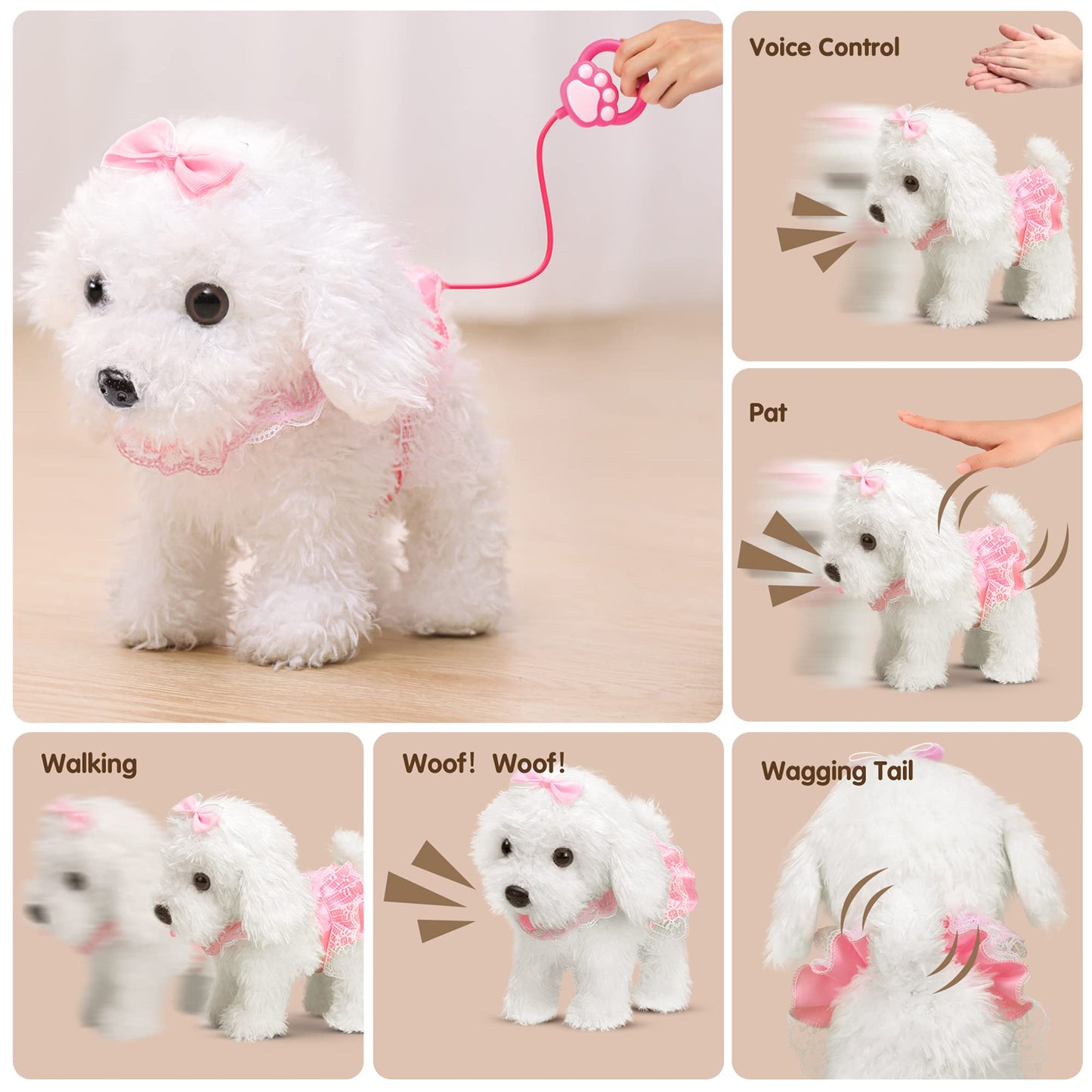 OR OR TU Plush Puppy Remote Control Barking Toy for Kids, Interactive, White, Model 55B-12, Ages 3-6+