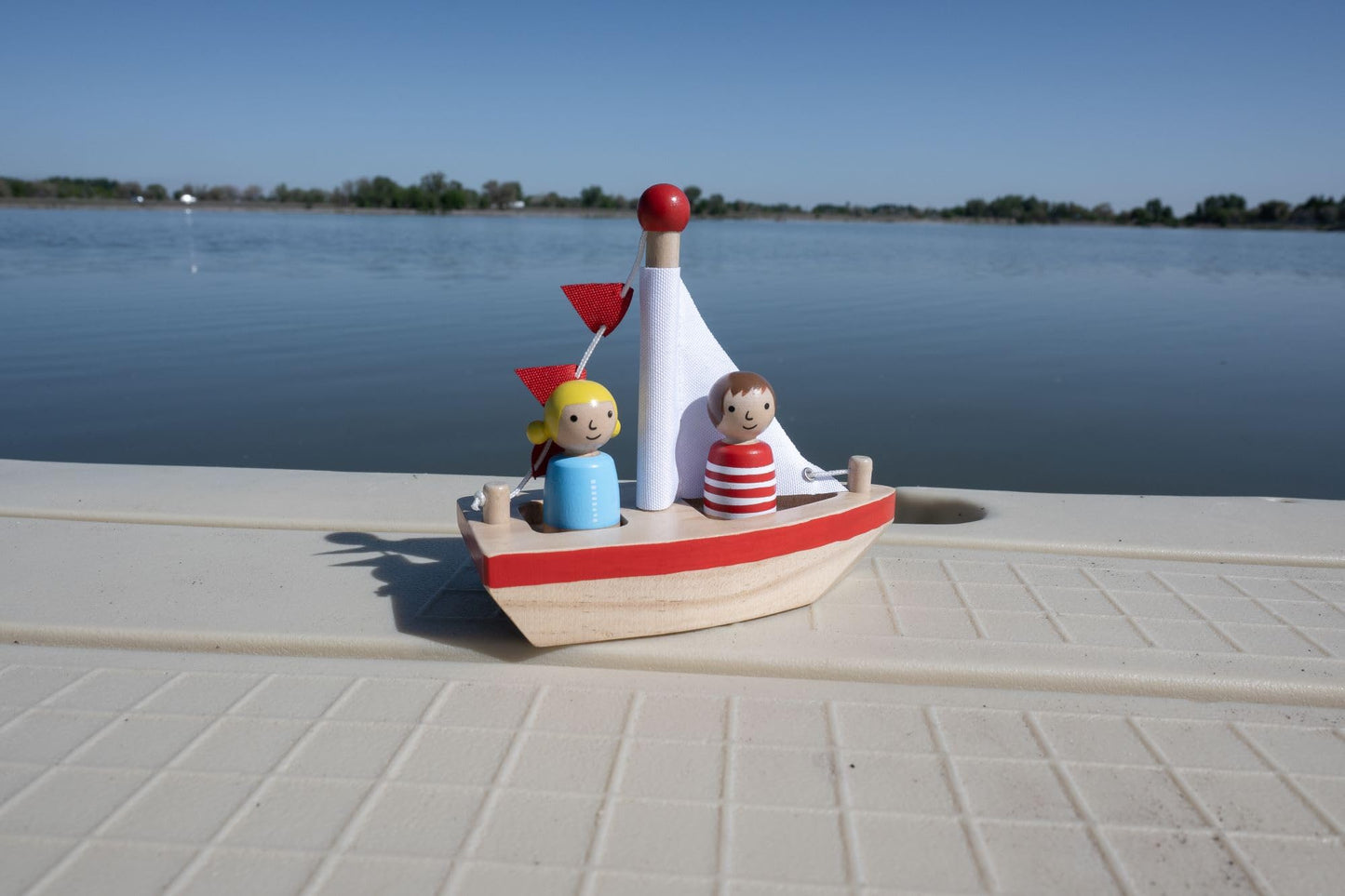 Boats And Buddies- Friends By Jack Rabbit Creations- 3 Piece Wooden Floating Bath Toys- Includes 2 Removable Play Figures- Water