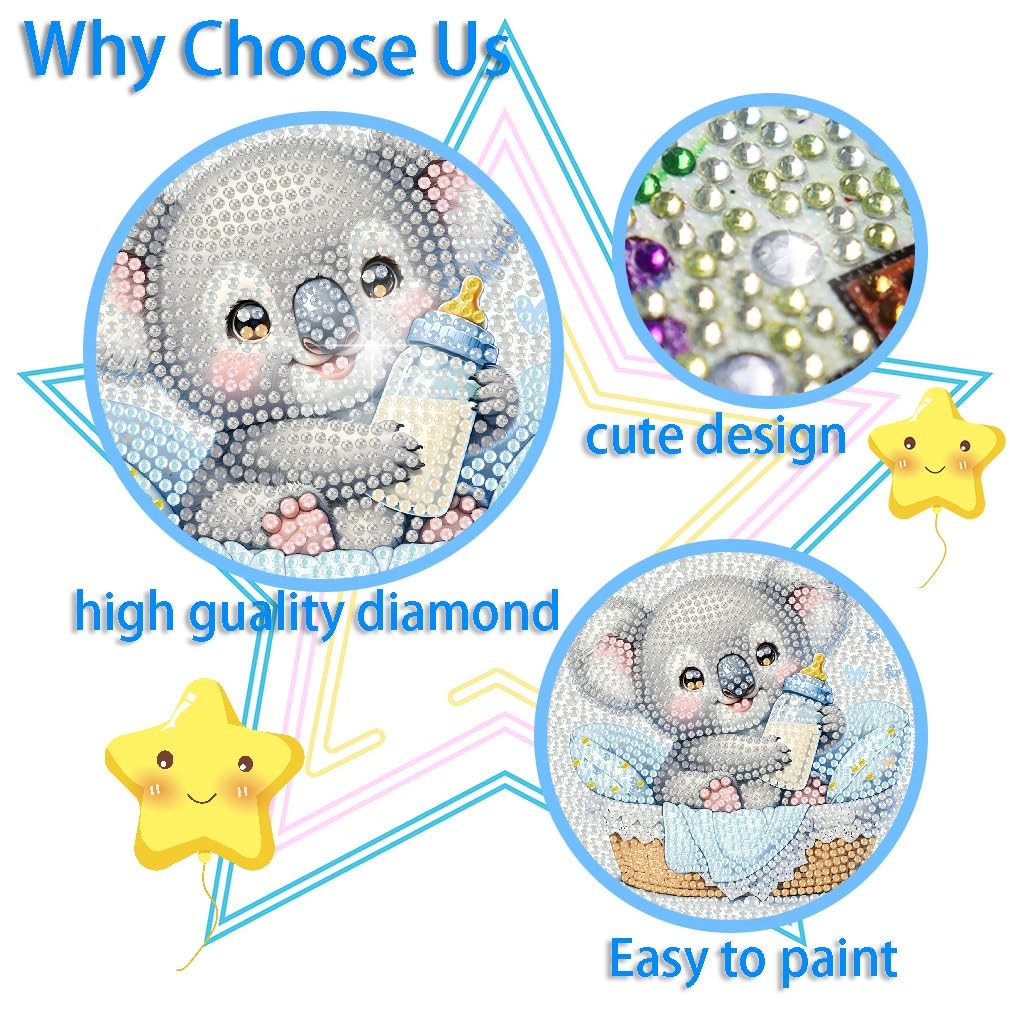 FQOVKYN 4 Packs Cute Animals Diamond Art Kits for Kids, DIY Cartoon Small Diamond Painting Kits for Kids Age 6-12, Diamond Art a