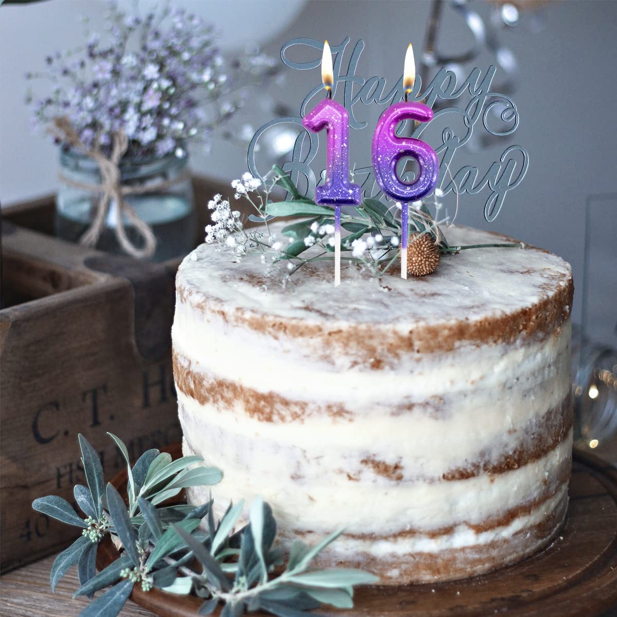 Purple Birthday Number Candles 11, Glitter Happy Birthday Candles for Cake Topper Decoration for Party Wedding Anniversary Celeb