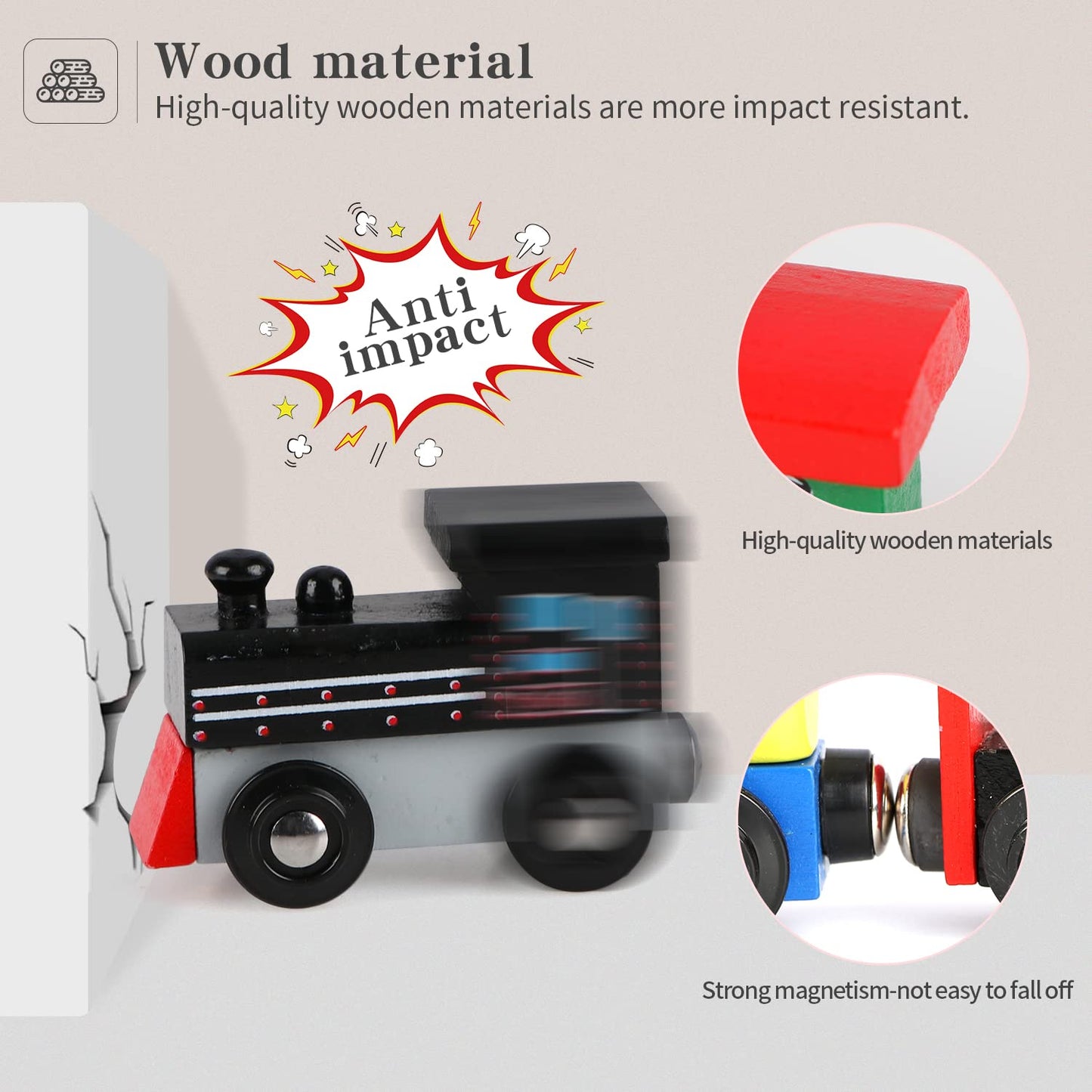 Wondertoys 16 Piece Magnetic Wooden Train Set For Toddlers - Includes Storage Bag And Track Accessories