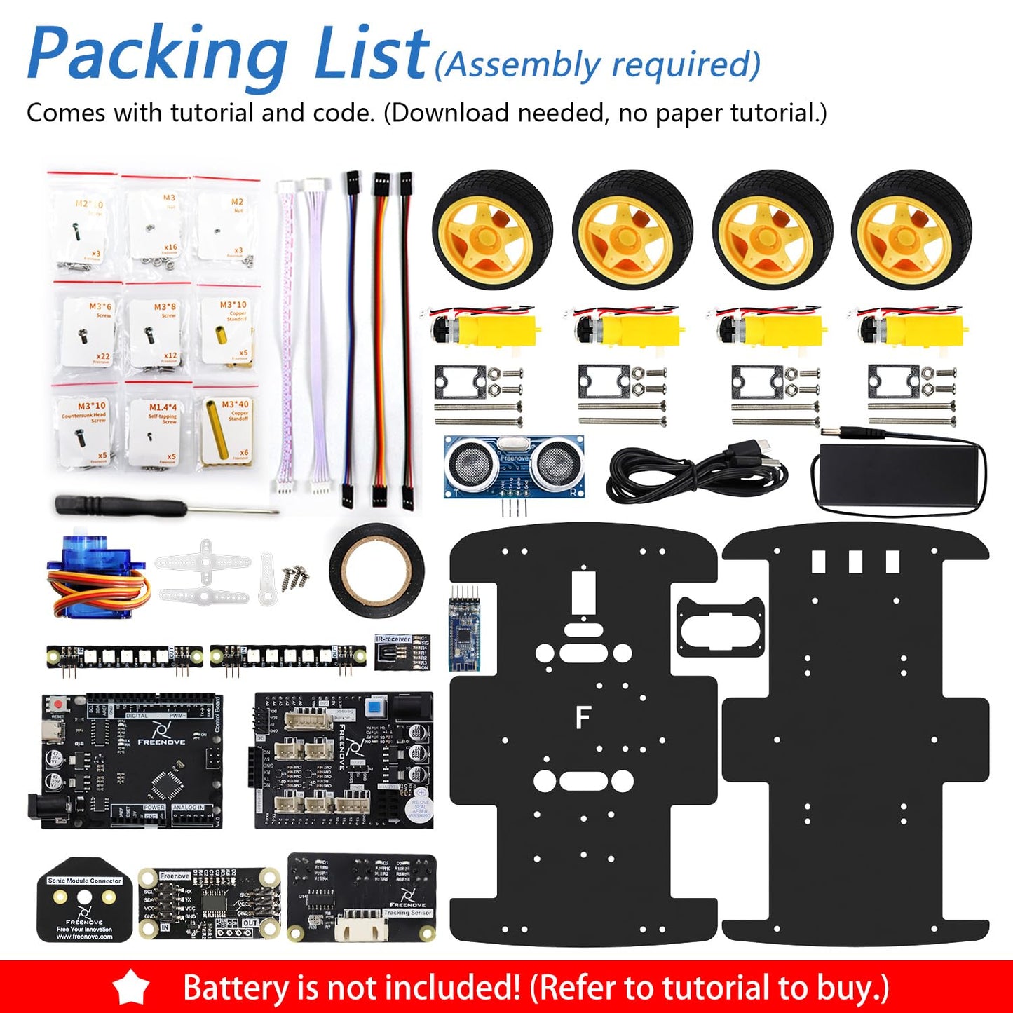 Freenove 4Wd Car Kit (Compatible With Arduino Ide), Line Tracking, Obstacle Avoidance, Ultrasonic Sensor, Wireless Control Motor