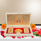 ARNAVIRA Gold Plated Photo Frame with Charan Paduka Pocket Temple for House Warming Gifts Return Gift Diwali Gift Puja Box (Dagu