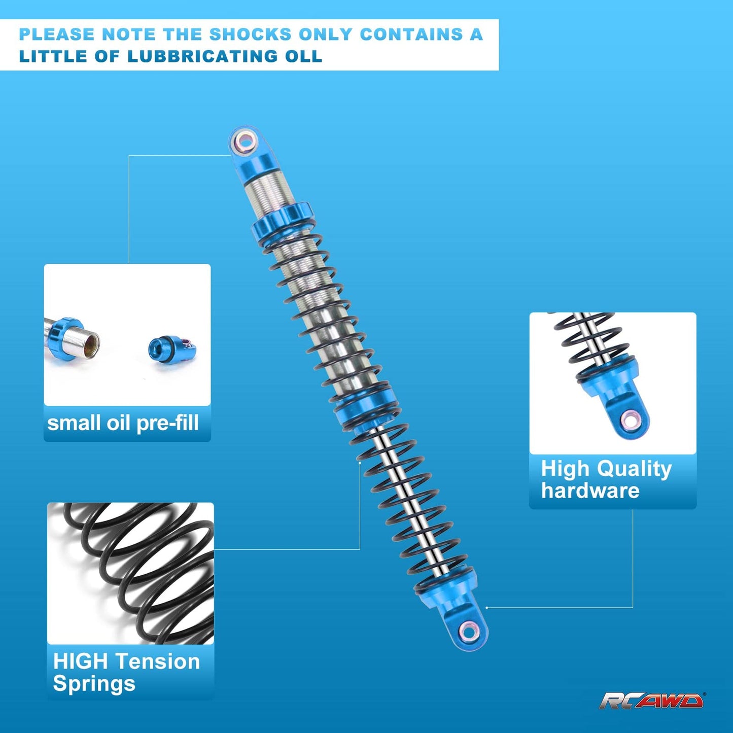 RCAWD 130mm Shock Absorber Damper Universal for a lot of 1/10 RC Hobby Cars, Full Aluminum RC Shock Upgrades, 7075 Adjustable Sh