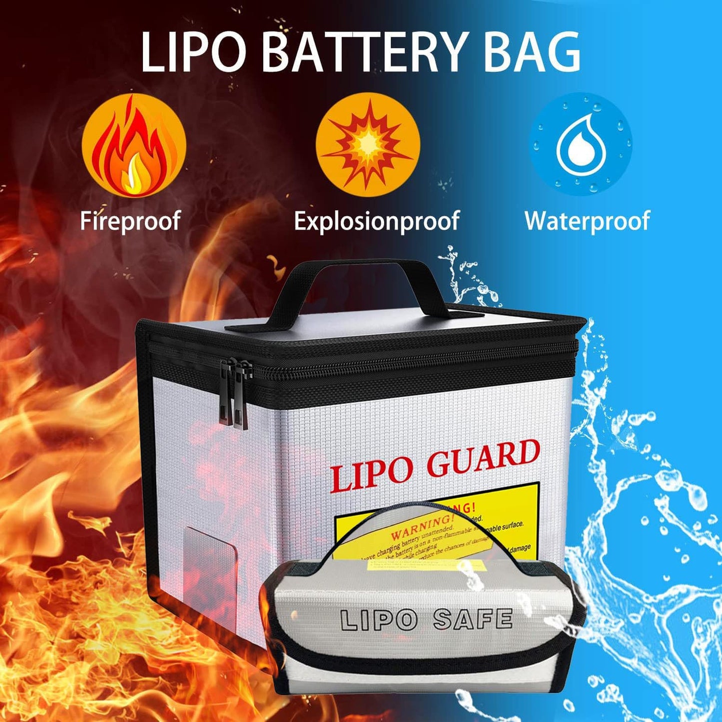 Shhao 3Pcs Lipo Battery Safe Bag Fire-Explosionproof Bag For Rc Vehicle Batteries Other Batteries Storage And Charging Safe (215X145X165Mm+185X75X60Mmx2)