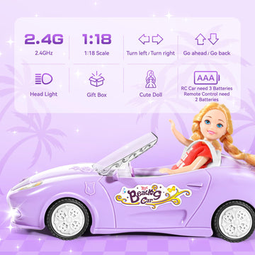 HapKid Purple Remote Control Car for Girls, 1:18 Scale RC Cars with LED Light, 2.4 GHZ Pink Truck Toy for Toddlers Kids, Birthda