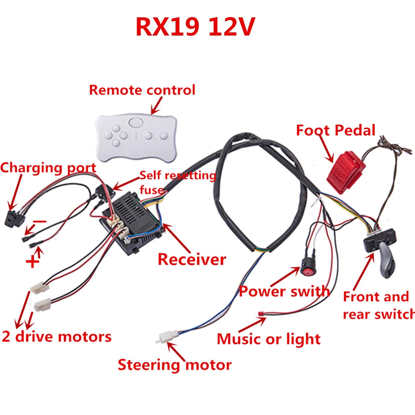 Kids Electric Cars 12V Wiring Harness Remote Control Circuit Borad Switch, Children Electric Ride On Car Accessories