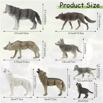 Skylety 8 Pieces Wolves Figurines Wolf Animal Toy Jungle Zoo Animal Wolf Figures Wolf Cake Toppers Realistic Woodland Party Supplies, 8 Styles