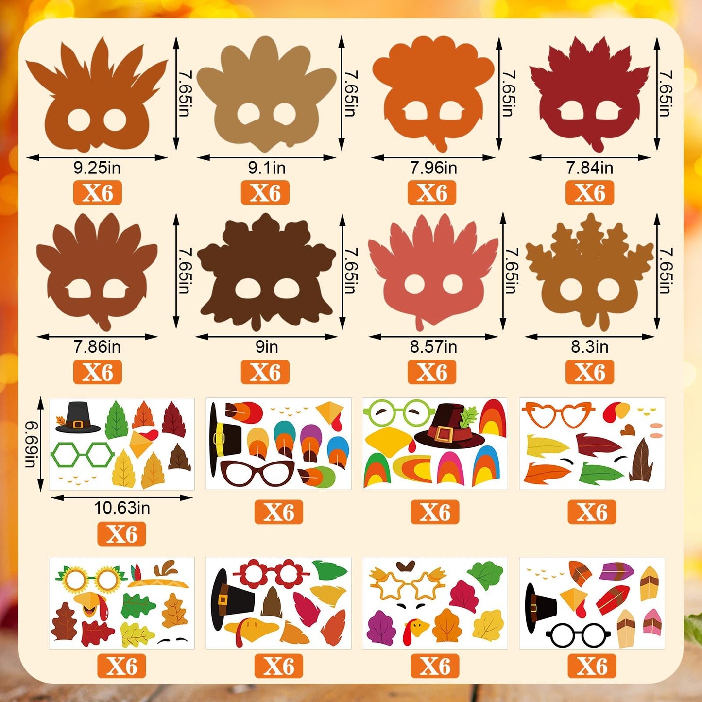 Shyyween 48 Sets Thanksgiving Turkey Mask Crafts Kits Bulk DIY Paper Craft Art Make Your Own Turkey Mask Fall Craft Kits for Tha