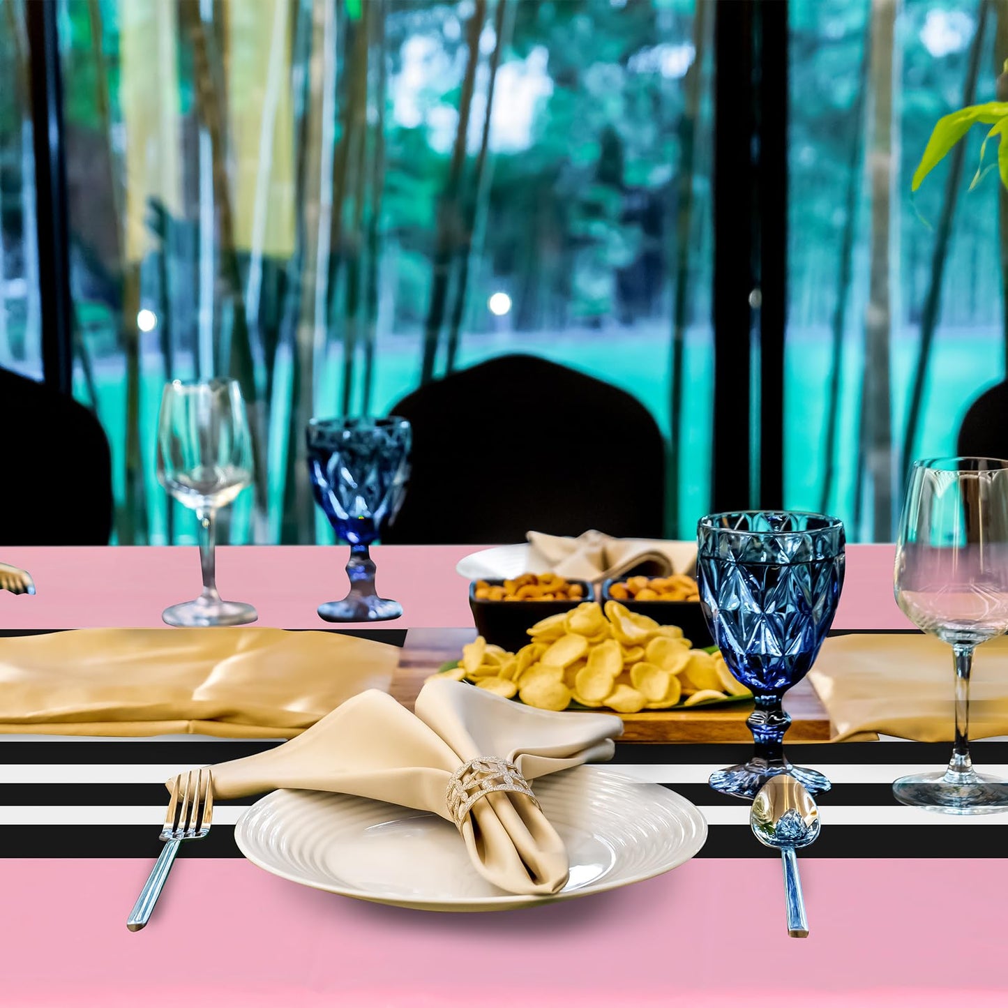 Oudain 3 Pcs Striped Tablecloth 108 x 54 Inch Disposable Plastic Table Cloth Waterproof Tablecloth Rectangle Table Cover for Bir