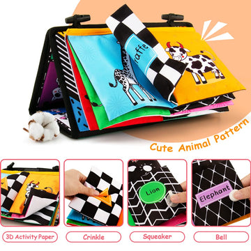 3-In-1 Tummy Time Mirror Toys With Soft Crinkle 3D Activity Book,Teethers, Rattle,High Contrast Black And White Montessori Baby Crawling Toys Developmental Newborn Infant Sensory Toys Gift 0-12 Months