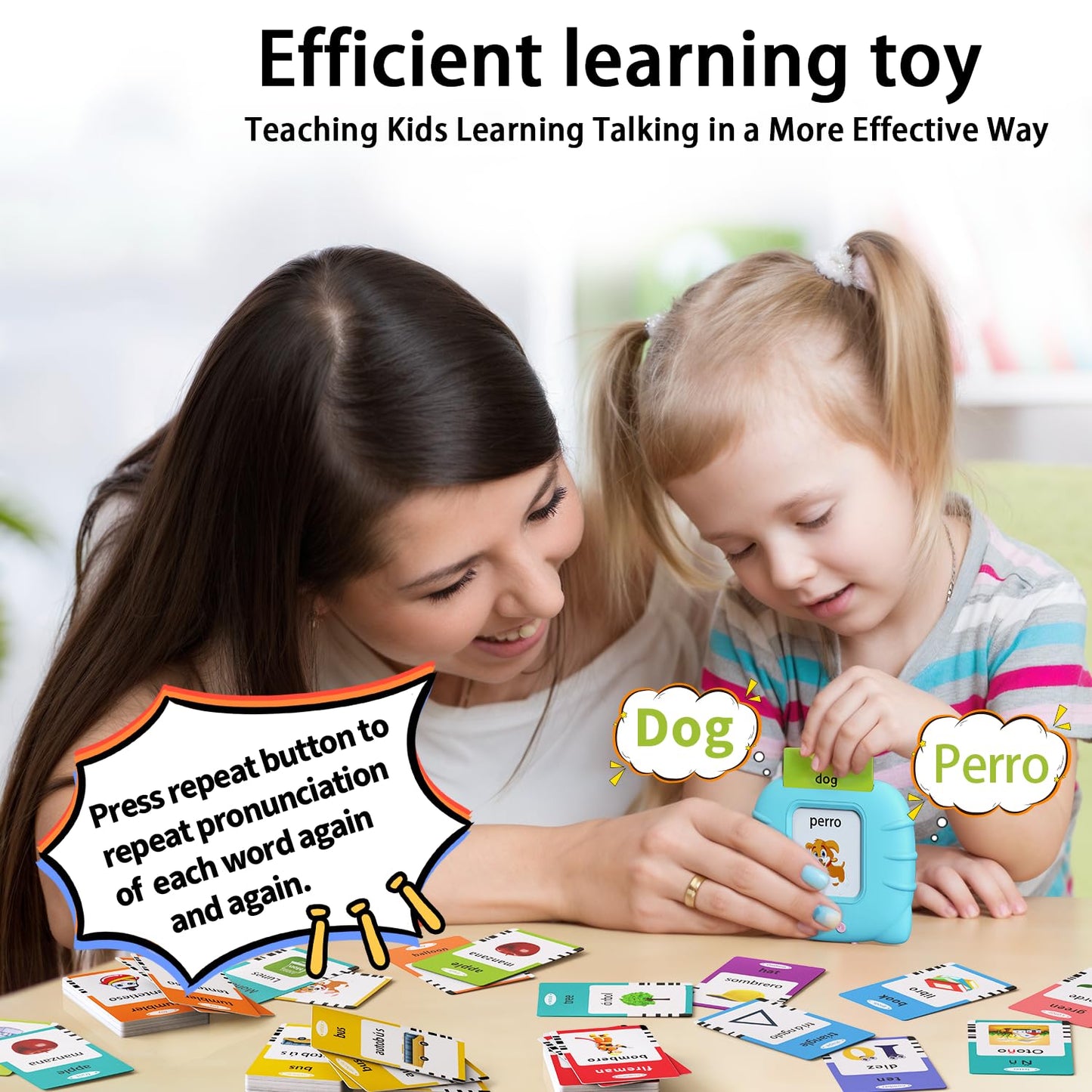 Kidzdo Spanish And English Audible Toys, Bilingual Espaol/English Talking Flash Cards With Music For Preschool,Kindergarten Todd