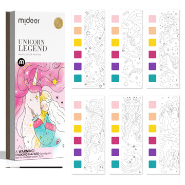 Mideer Watercolor Painting Book For Kids Ages 4-8, Pocket Watercolor Painting Book Arts And Crafts For Toddlers, Travel Activities Paint With Water Coloring Book Set For Kids 3-8 (Legend Unicorn)