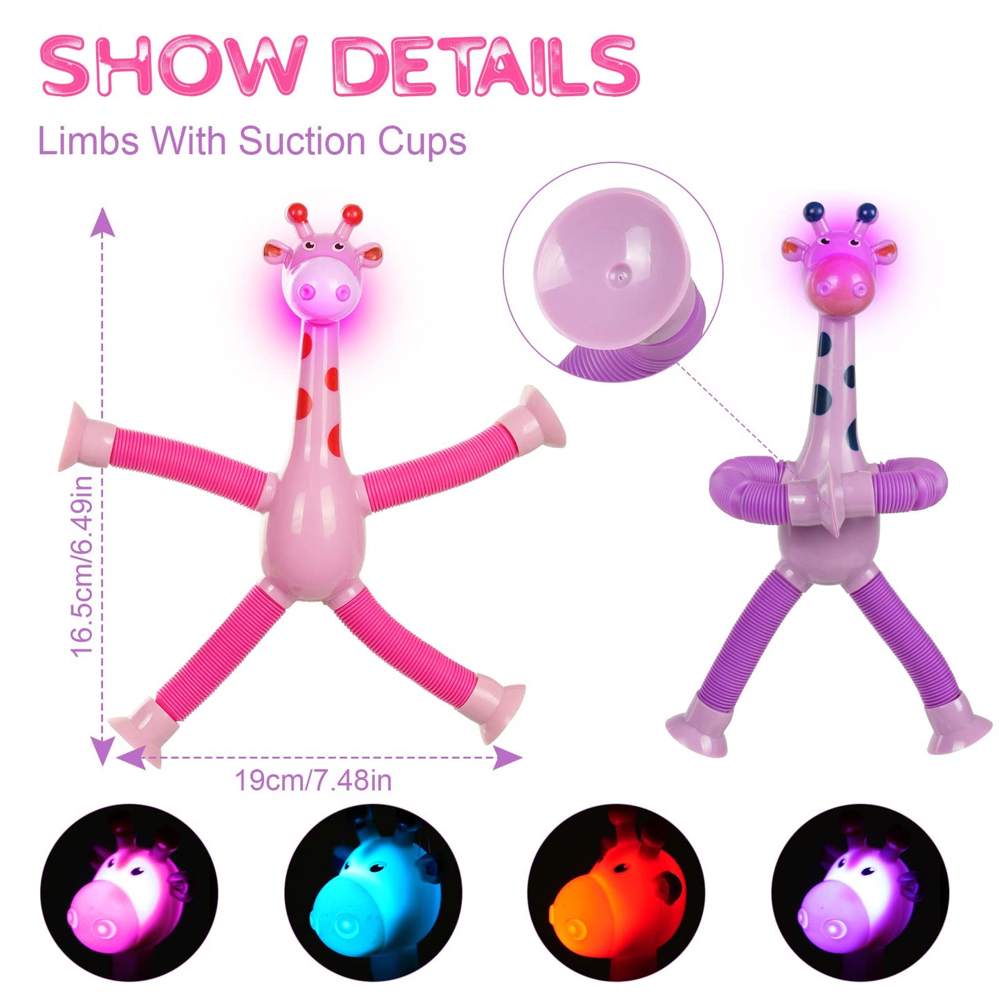 Ainiv LED Telescopic Suction Cup Giraffe Toy  4 Pieces Novel Kids Suction Cup Toys  Funny Fidget Toys  Pop Tubes Sensory Toys for Kids  Decompress Educational Sensory Toys for Kids & mature-themed