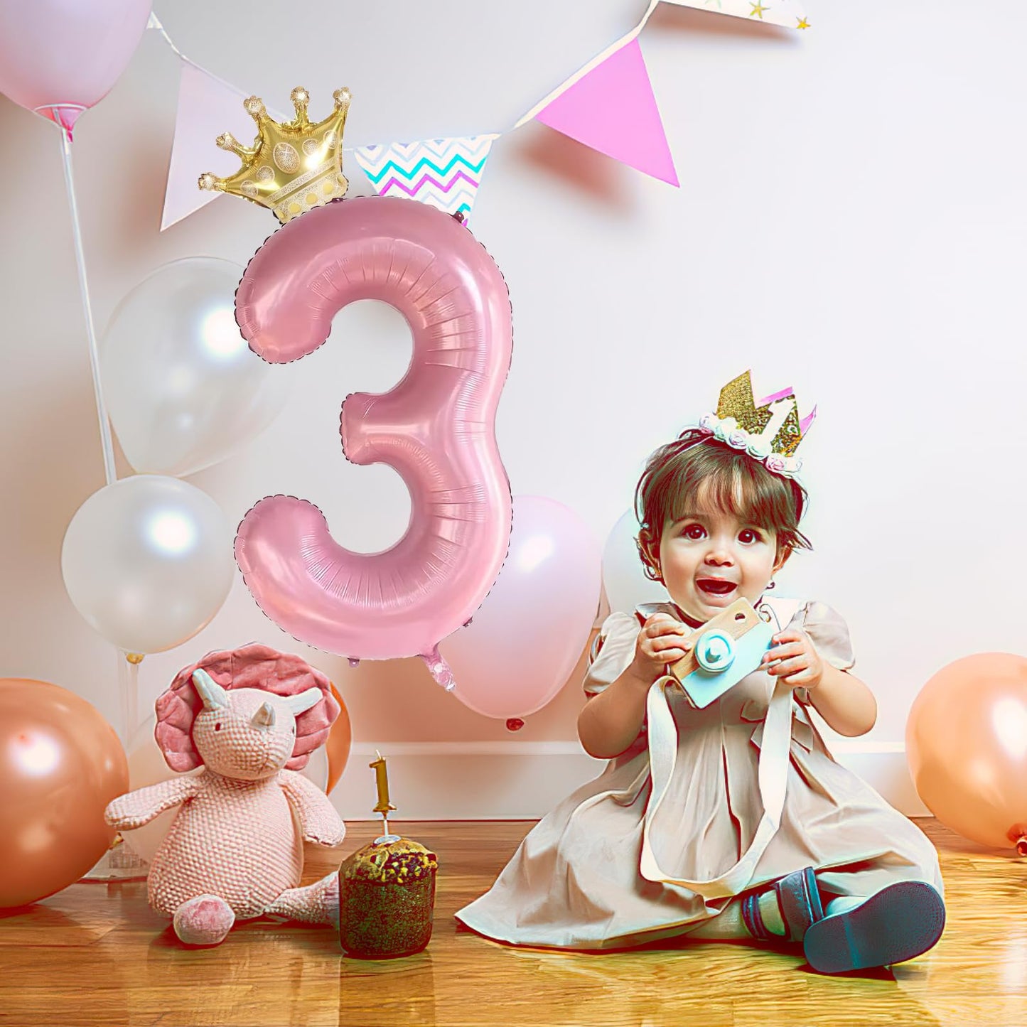 3 Number Balloon Blue 40 Inch Big Foil Crown Helium 3Rd Balloons For 3 Year Old Boy Girl Birthday Party Decorations Wedding Anni