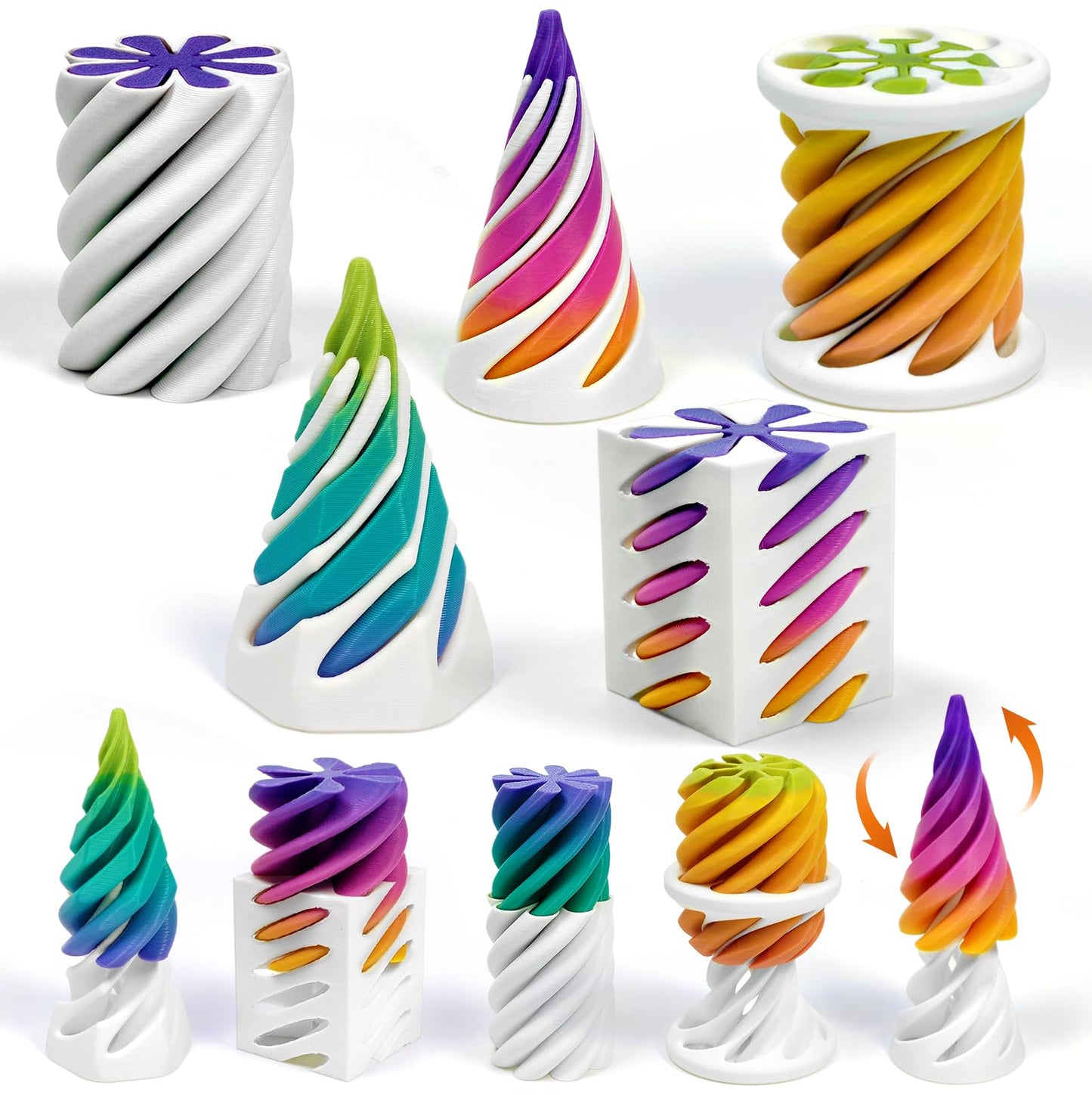 TUTHKOTH 5 Pack Impossible Passthrough Fidget Toy, 3D Printed Impossible Cone, Rainbow Gradient Colors with White Base, 3D Print