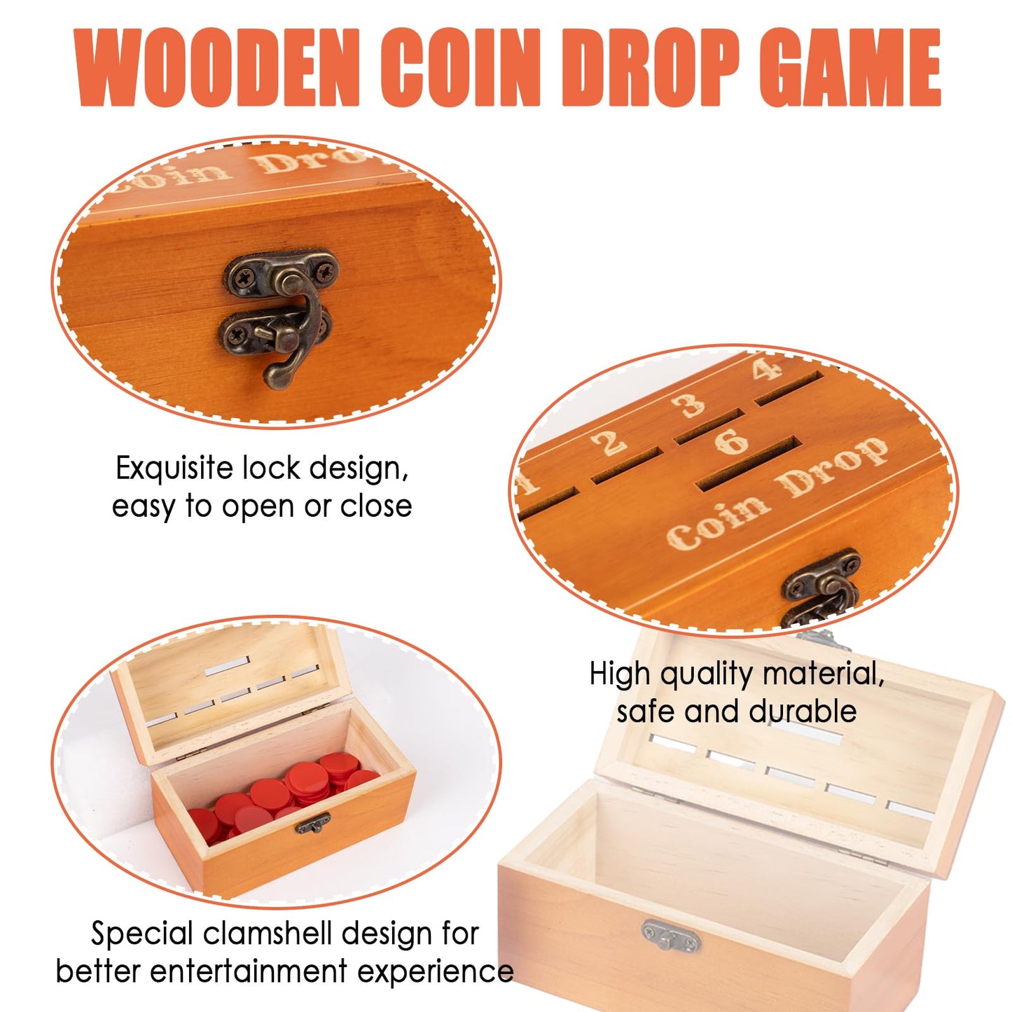 Extguds Wooden Penny Game,Coin Drop Game,Penny Coin Game Contains 50 Coins,Wooden Game Box And 1 Dice,A Fun Board Game To Intera