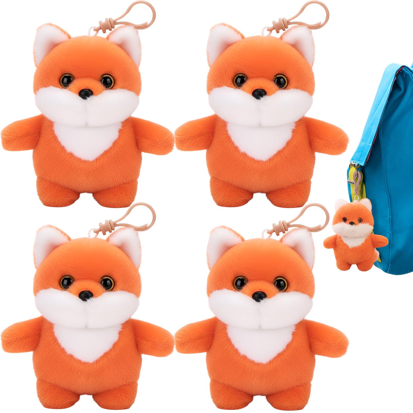 Aoriher 4 Pcs Fox Plush Stuffed Animal Small Plushies Doll Birthday Gift Plush Toy Set for Boys Girls Animal Theme Party Decor N