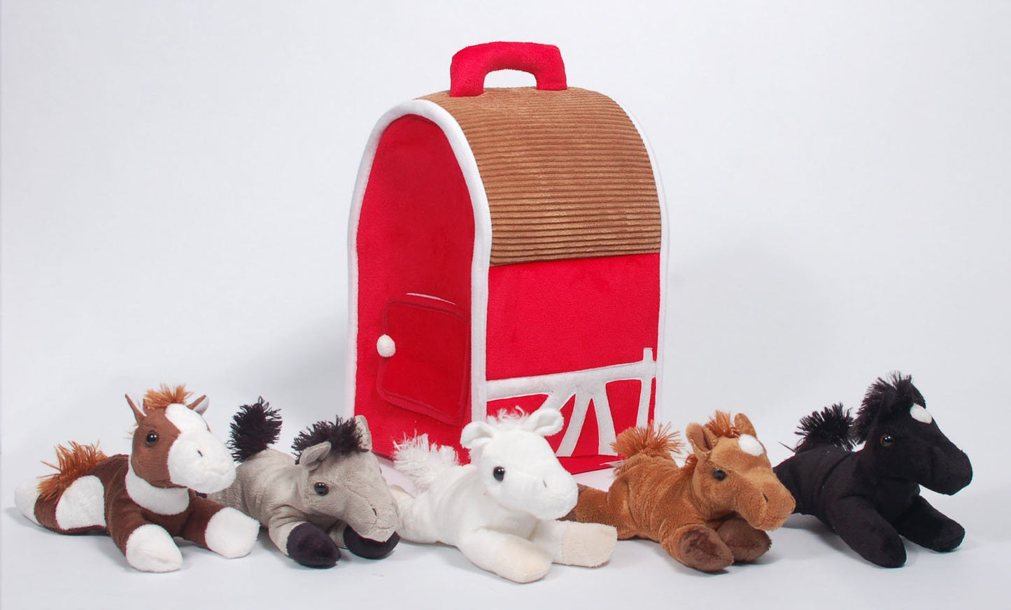 Unipak Plush Horse Barn with 5 Stuffed Horses - Red Carrying Case for Playtime Fun and Imaginative Adventures