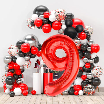 Mouse Number 9 Balloon 40 Inch Red Number 9 Balloon Mini Mouse Head Balloon Large Number 9 Balloon Black Red For 9Th Mouse Themed Birthday Baby Shower