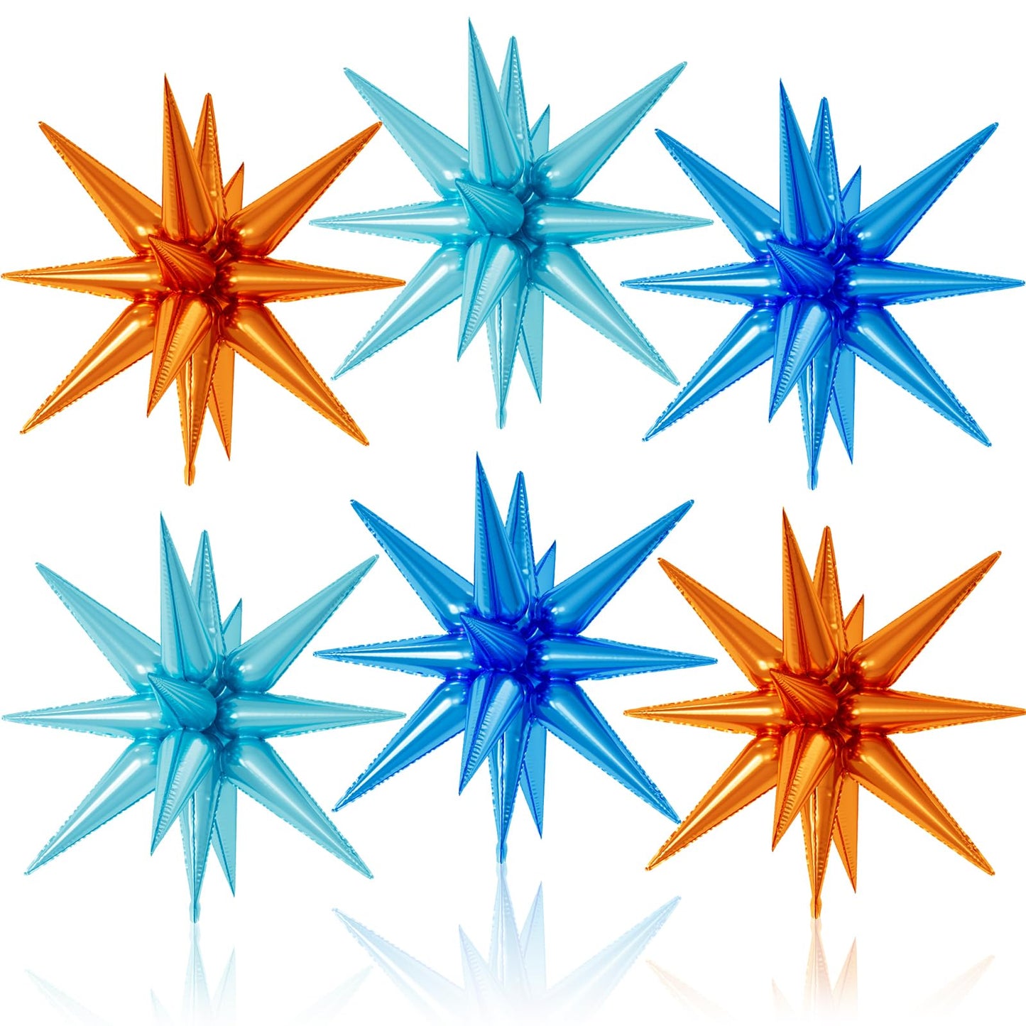 6PCS Star Balloons, 22Inch Blue and Orange Star Balloon Explosion Foil Balloons Cone Spike Balloon for Birthday Graduation Weddi