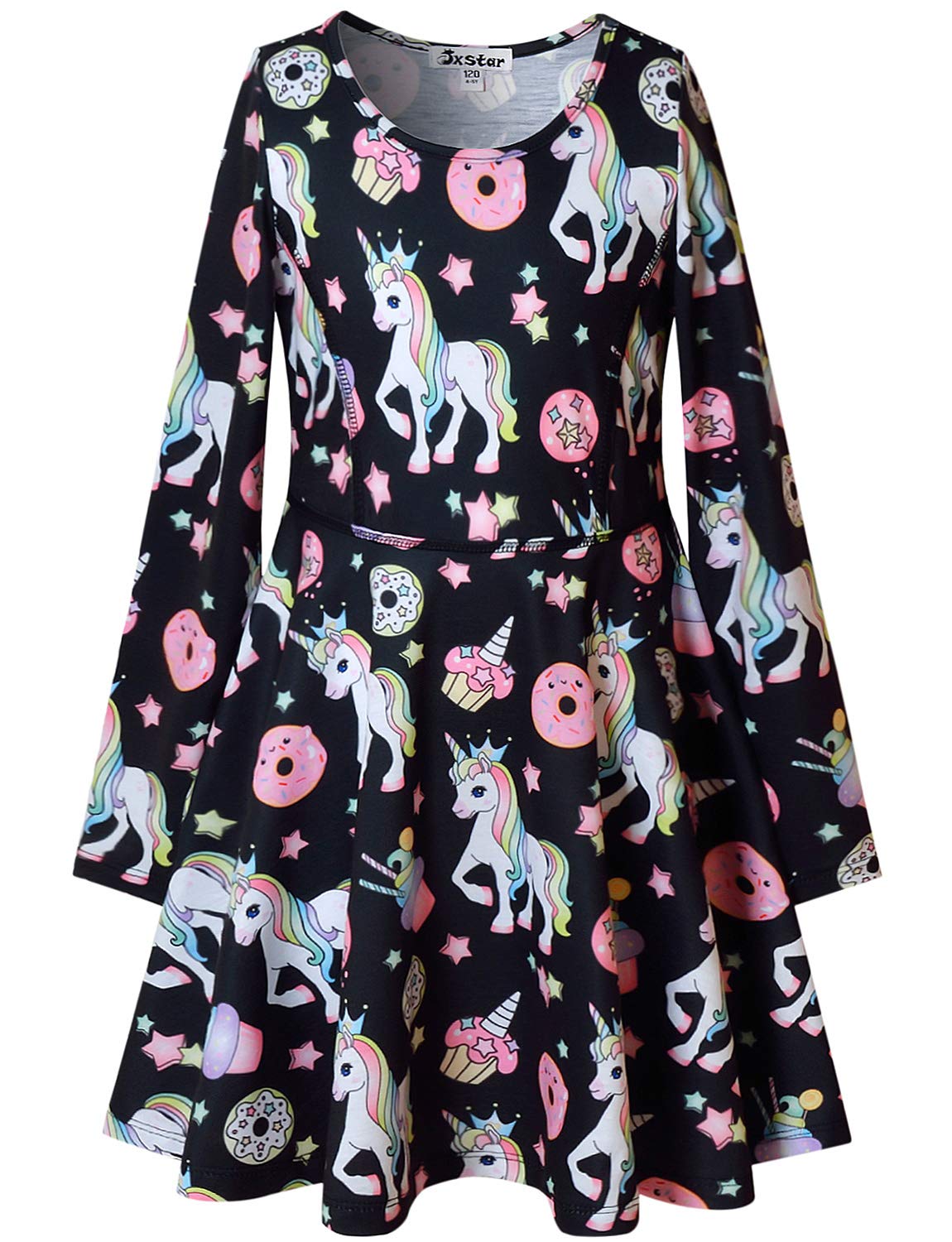 Unicorn Dresses for Girls 7-16 Long Sleeve Unicorn Clothes Swing Dress Black