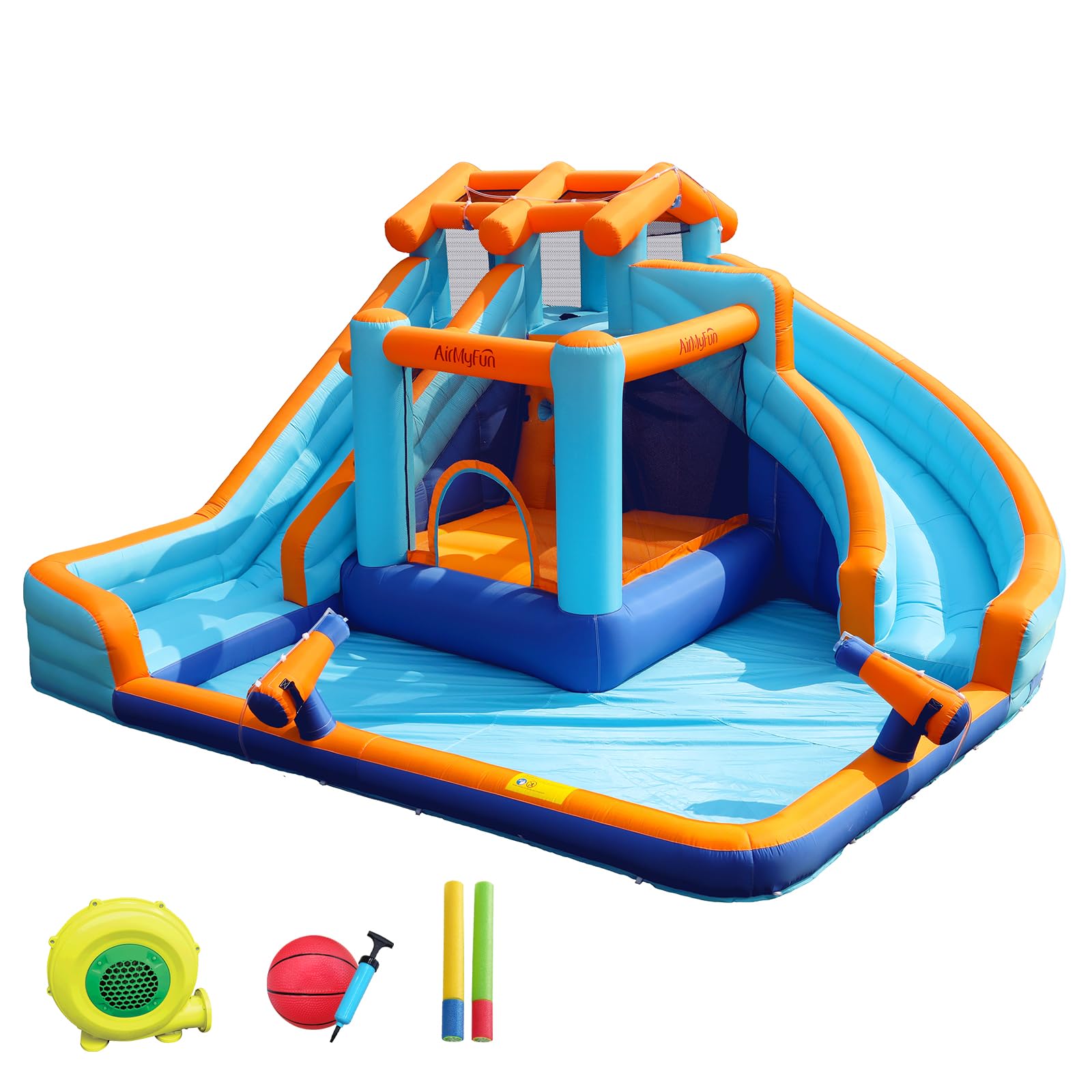 AirMYfun Water Slide Bounce House for Kid and mature-themed Outdoor with Large Splash Pool Inflatable Bouncy Castle with Long Dual Slide and Basketball Hoop for Kids Outdoor