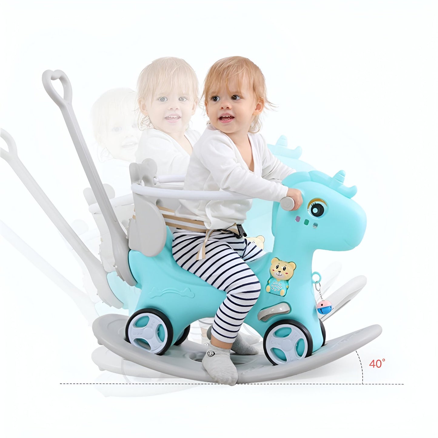 Legendstone Rocking Horse for Toddlers, 4-in-1 Ride-On Toy, Large, Blue, HDPE Plastic