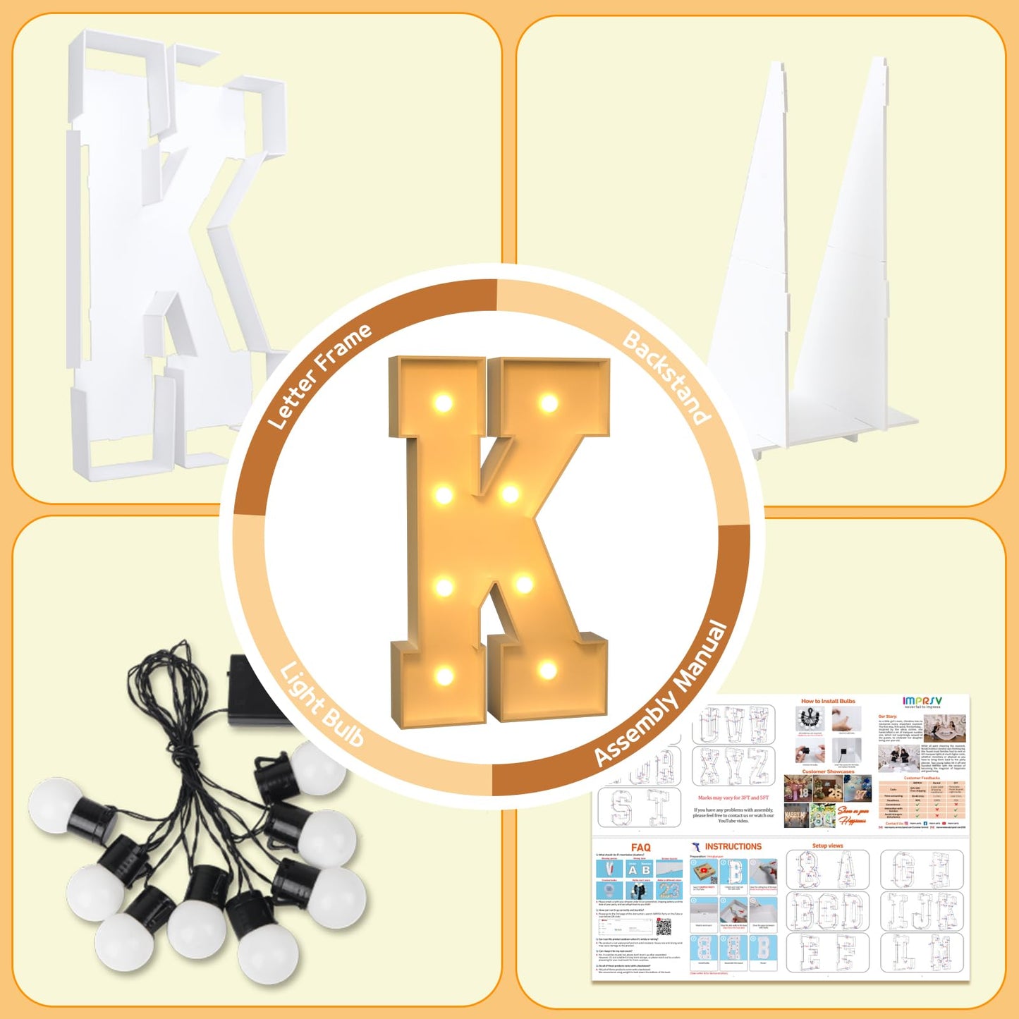 Imprsv Marquee Letter K, 3Ft White Foam Board Art Craft Kit For Baby Shower, Wedding Decorations, Party Backdrop Decor