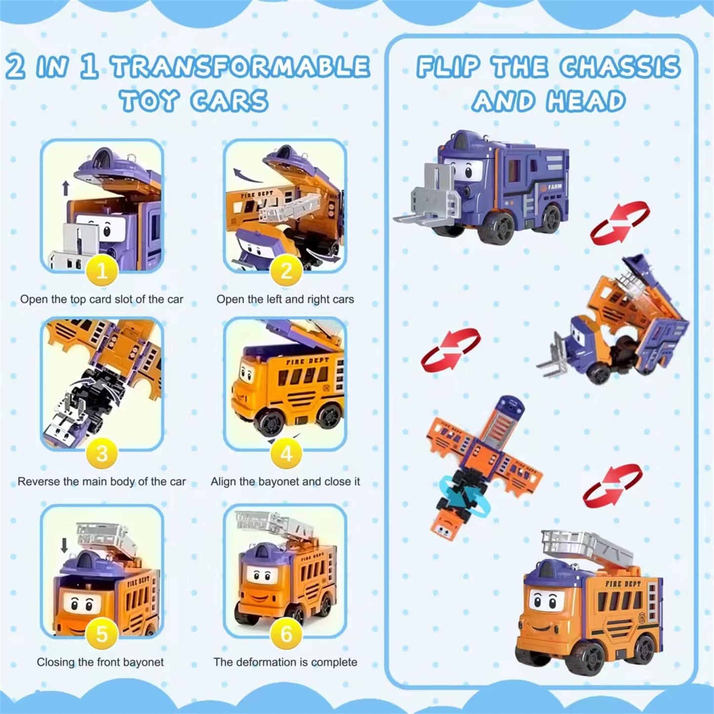 Smzhbf Flip Racers Transformable Cars 4 Pcs Cars For Kids Ages 3-5 Funny Toy Vehicle For Toddlers Pull Back Trucks Cute Christma