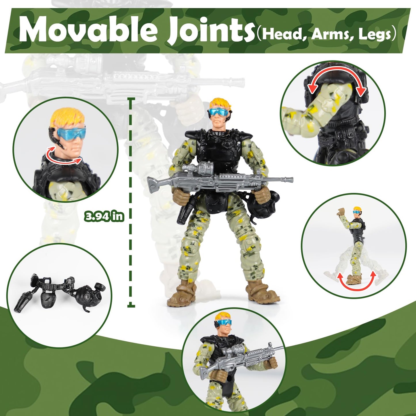 Army Men Action Figures Playset - 70+ Pcs Realistic Army Toys - Military Soldiers Action Figures Playset With Helicopter, Fighte