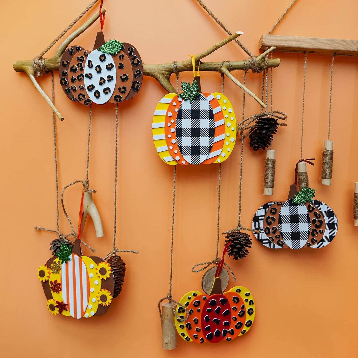Winlyn 24 Sets Fall Pumpkin Ornaments Decorations Art Sets DIY 3D Fall Pumpkin Craft Kits Pumpkin Fall Maple Leaf Foam Stickers