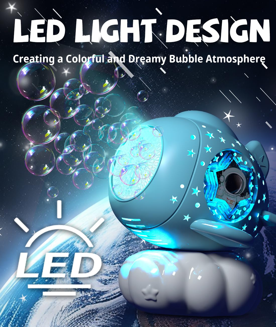 Rechargeable Bubble Machine With Led Light - Make Large Bubbles - 600Ml Automatic Cloud Airplane Bubble Maker For Kids - Party B