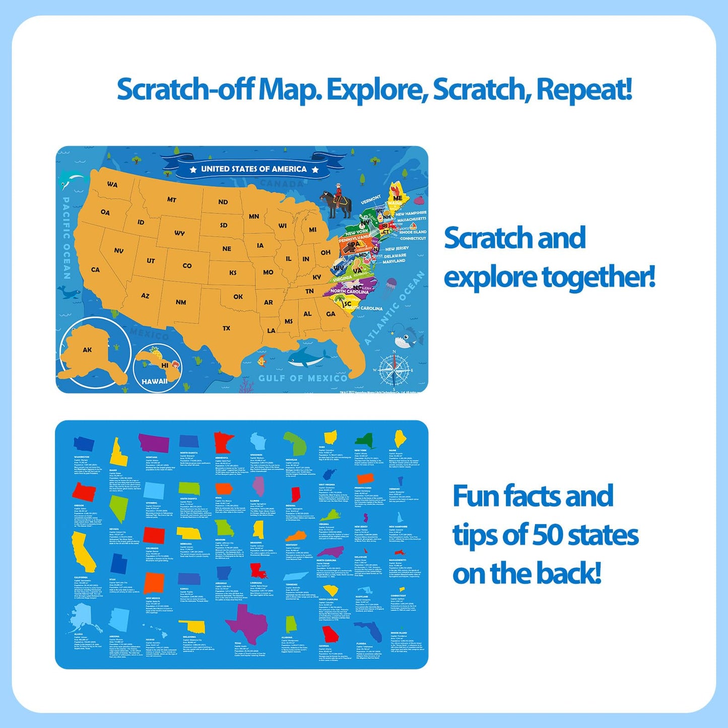 Taozi&Lizhi United States Kids Puzzles, 70 Piece Usa Map Puzzle 50 States With Capitals, Children Jigsaw Geography Puzzles Learn