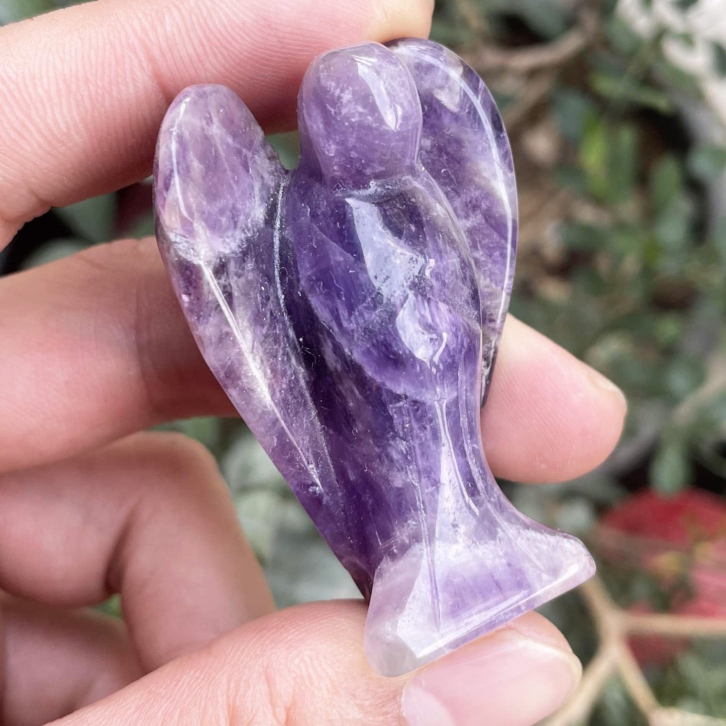 Fekuar Natural Amethyst Guardian Angel Statue, Hand-Carved Healing Crystal Pocket Figurines Decoration 2 Inches