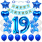 Huture 19 Birthday Party Supplies Blue Number 19 Foil Balloon Happy Birthday Banner Kit 19Th Birthday Decoration White Blue Late
