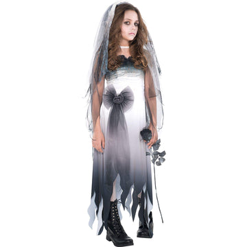 Amscan Graveyard Bride Deluxe Costume For Girls - Large (12-14) - Black & White Eerily Elegant Gown With Accessories, Perfect For Halloween, Parties, & More - 1 Set