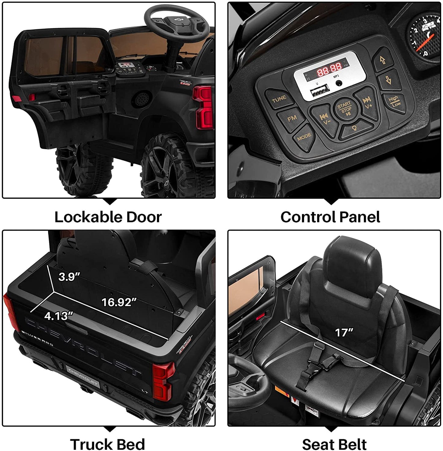 Enyopro 12V Licensed Chevrolet Silverado Ride On Truck Car, Kids Boys And Girls Electric Car Battery Powered Electric Vehicle With Parent Remote Control, Music Player, Led Lights, 3 Speeds, Black