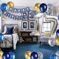JumDaQQ 17th Birthday Party Decoration Set, Happy Birthday Banner & Metallic Balloons, Blue & Silver, Model JD-17th-metal-23
