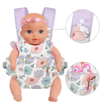 Gagaku Baby Doll Carrier For Kids Stuffed Animal Carrier Reborn Baby Carrier With Adjustable Straps For American Girl Doll Bitty Baby Doll Accessories - Purple (Flowers)