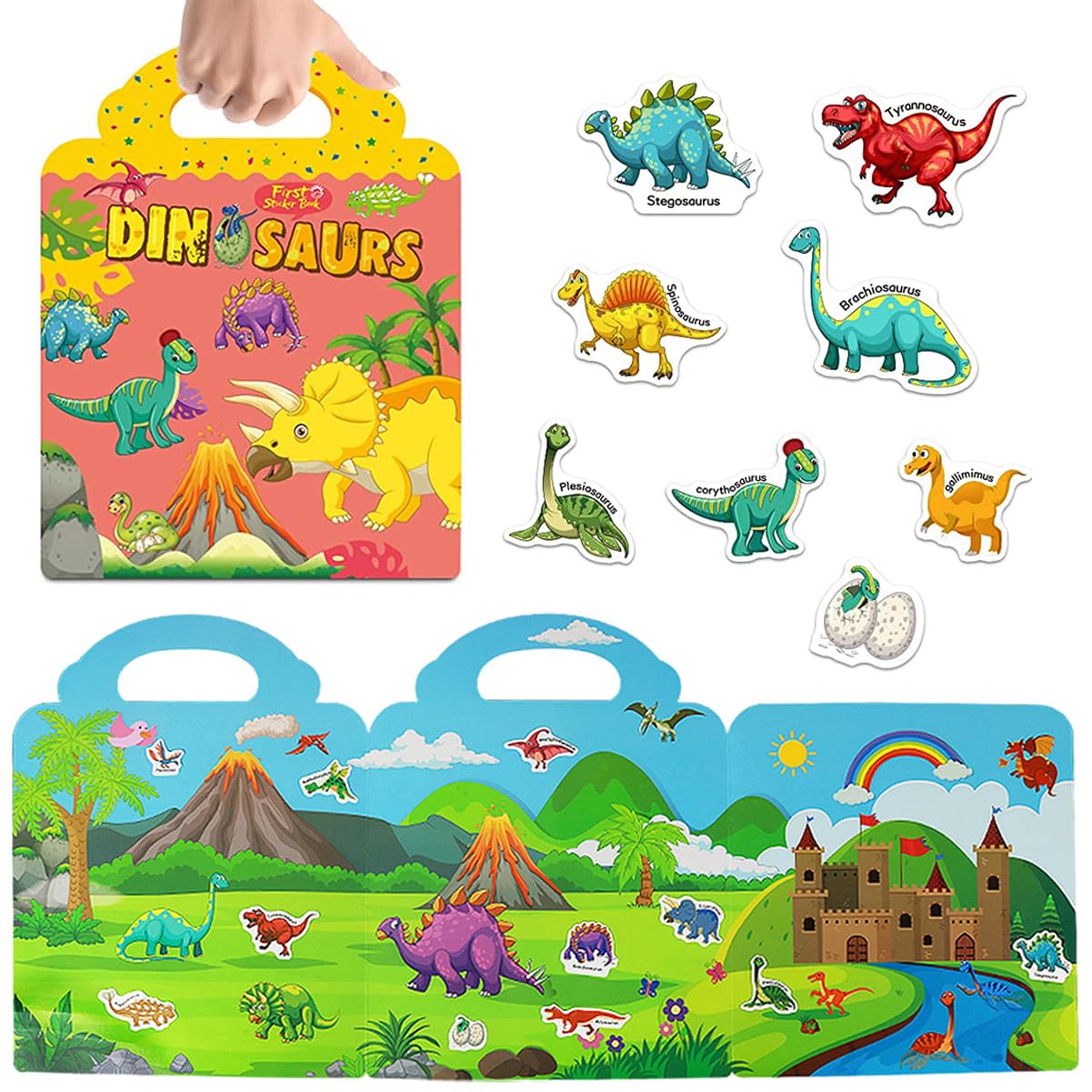 Reusable Sticker Book, Dinosaur Stickers Educational Learning Toys Travel Stickers Activity Books For Toddler Girls Boys Age 3+ Birthday Gifts