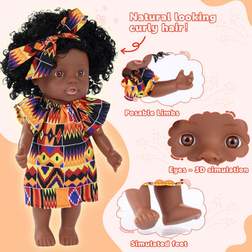 Gagaku Black Baby Doll,13 Inch Black Baby Dolls For 3 4 5 6 Years Old Girls With Curly Hair, Plush Pet Dogtoy,Small Baby Dolls F