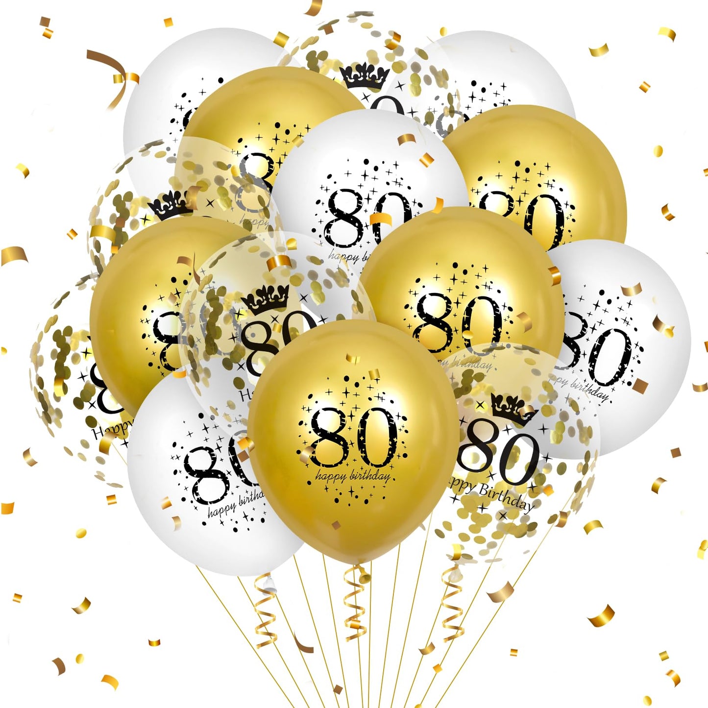 80Th Birthday Balloons 15Pcs White Gold Happy 80Th Birthday Balloons Confetti Balloons For Men Women 80 Anniversary Birthday Party Decorations White Gold Latex Balloons Birthday Decor Supplies 12 Inch