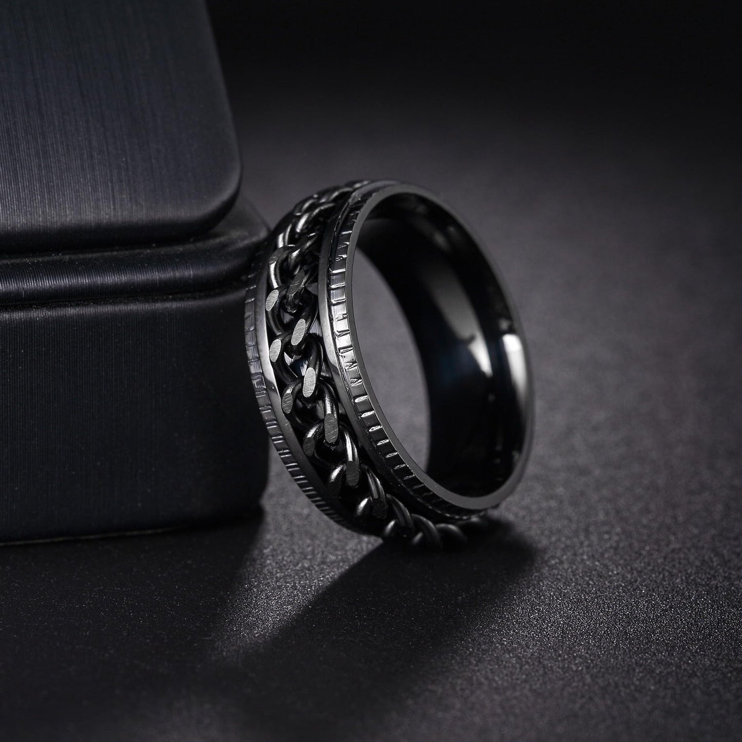 Udolfly Mens Fidget Rings Anxiety Rings For Men Womens Chain Spinner Rings For Adults Titanium Steel Ring Black Black Size 11