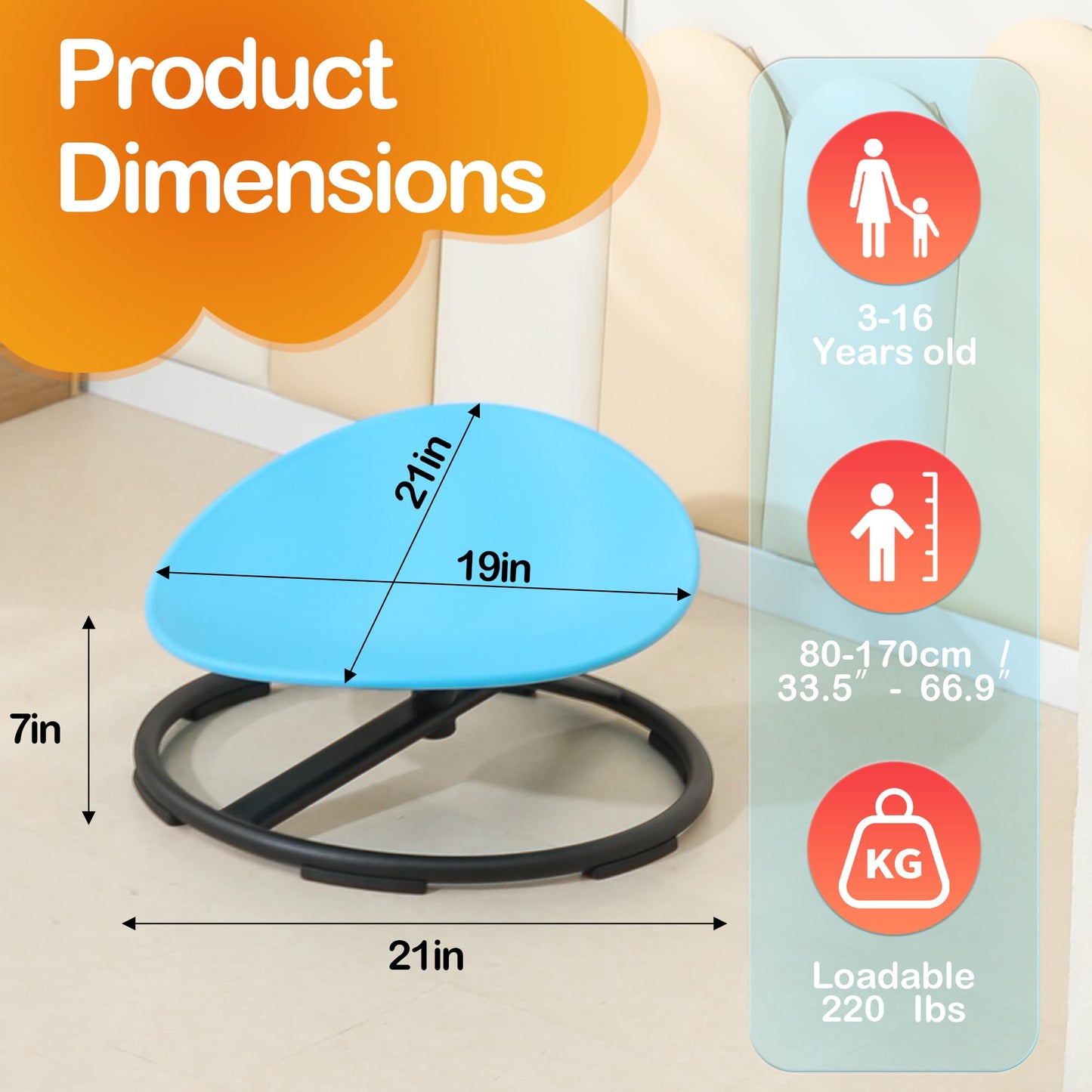 domaxarts Sensory Spinning Chair for Autistic Kids,Sensory Swivel Chair,Sit and Spin Toy for Balance and Coordination, Spinning