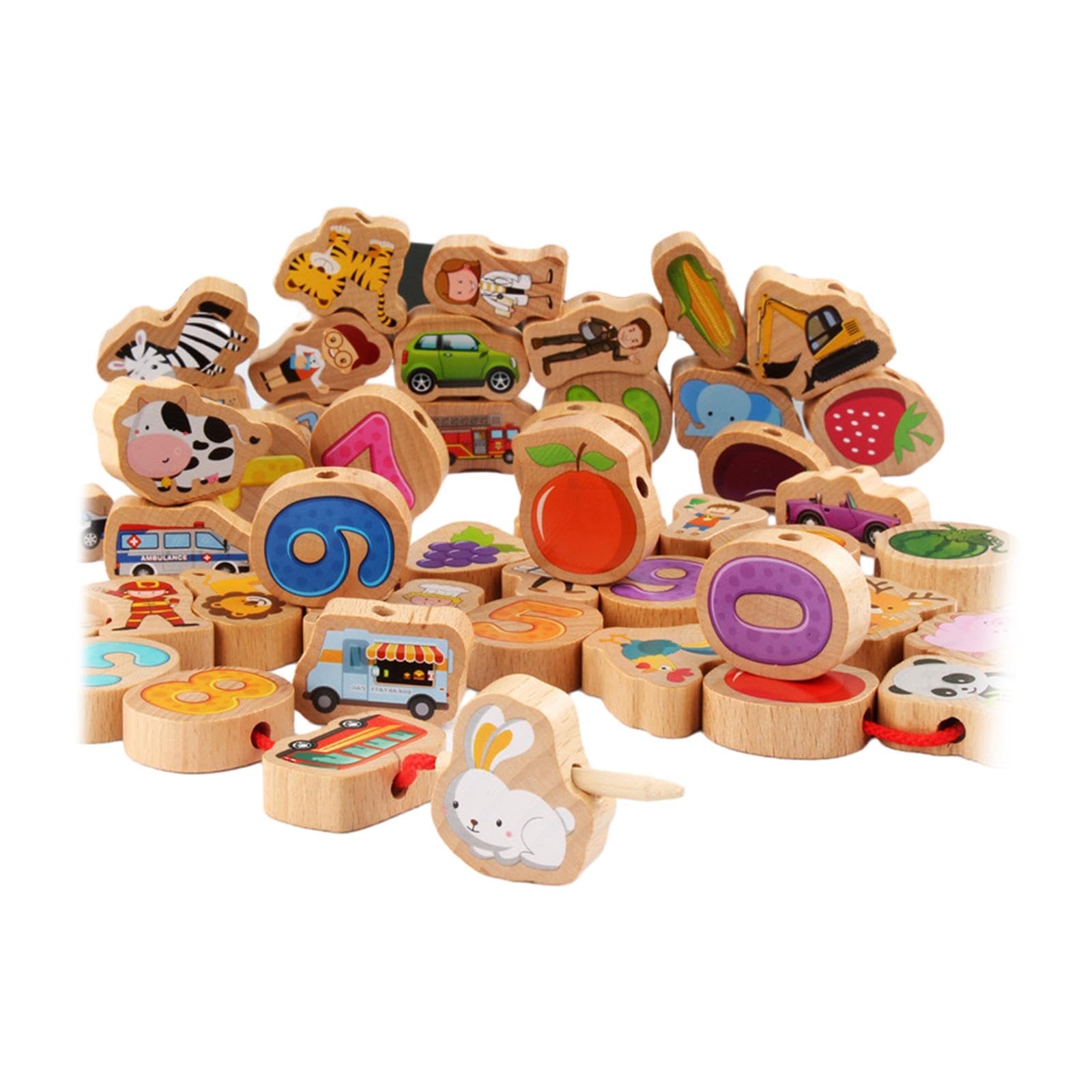 Ilsmysutra Wooden Lacing Blocks Developmental Toy Montessori Toy For Birthday Gift Kids Style B