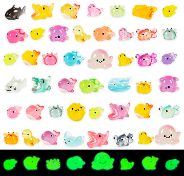 Fexia 50 Pcs Ocean Mini Resin Animals Tiny Aquariums Decor Glow In The Dark Resin Figures Luminous For Garden Landscape Sea Deco