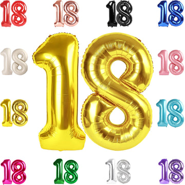 18 Balloon Number, Gold Number 18Th Birthday Balloons 40 Inch, 18 Years Old Gold Birthday Decorations For Boys Girls, 18Th Anniv